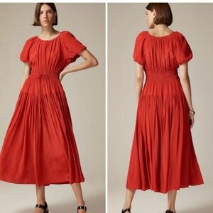 J. Crew| Red Elena puffed sleeve in crepe de chine with small back dots.